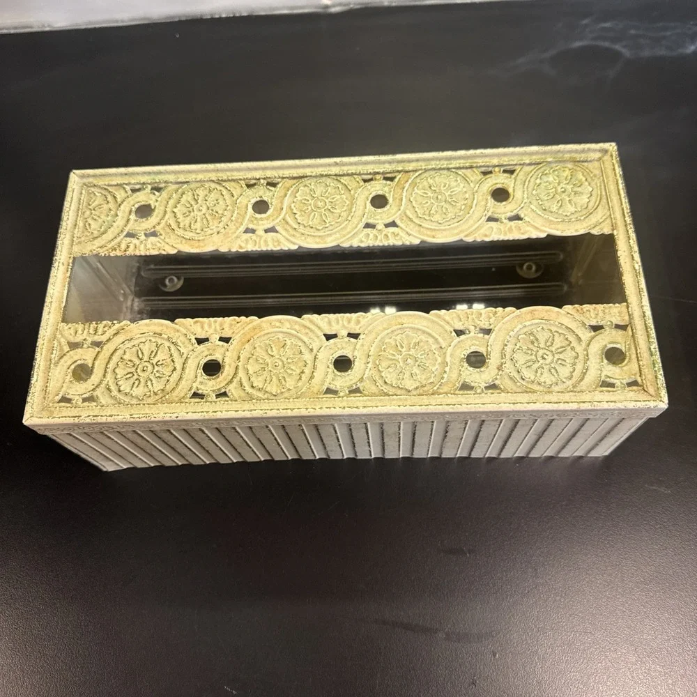 Lovely Vintage White Gold Filigreed Tissue Kleenex Box 10 1/4 x 5 x 3 1/2
